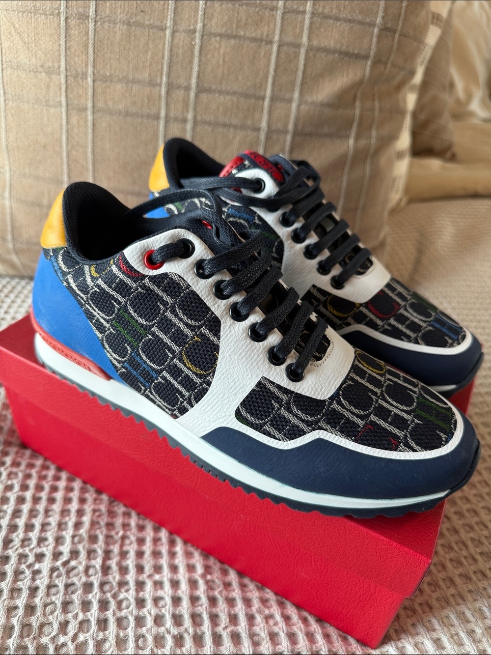Carolina Herrera Multicolor Logo-Print Sneakers in Navy, White & Yellow